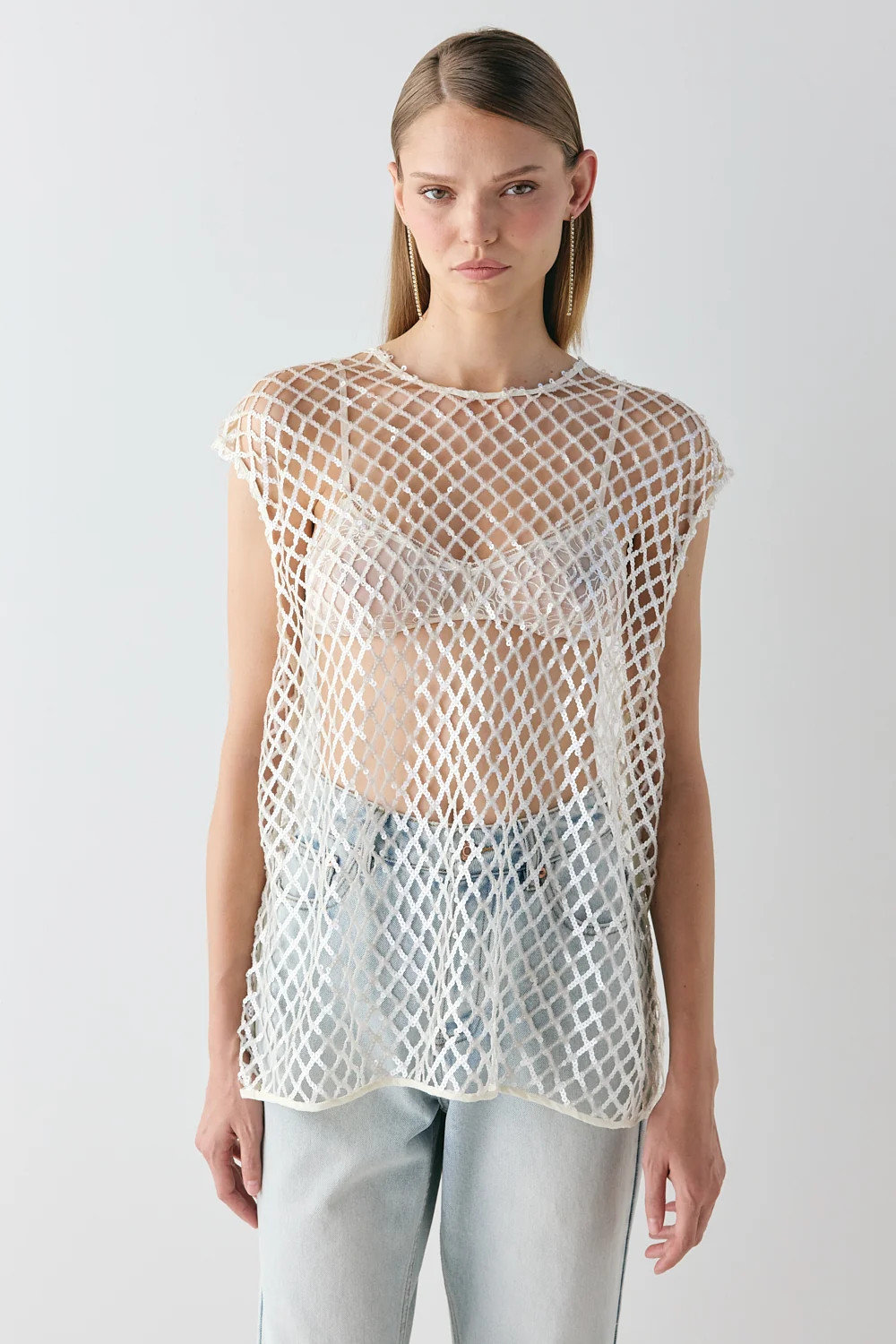 Velda Sequin Net Top Cream | VRG Grl