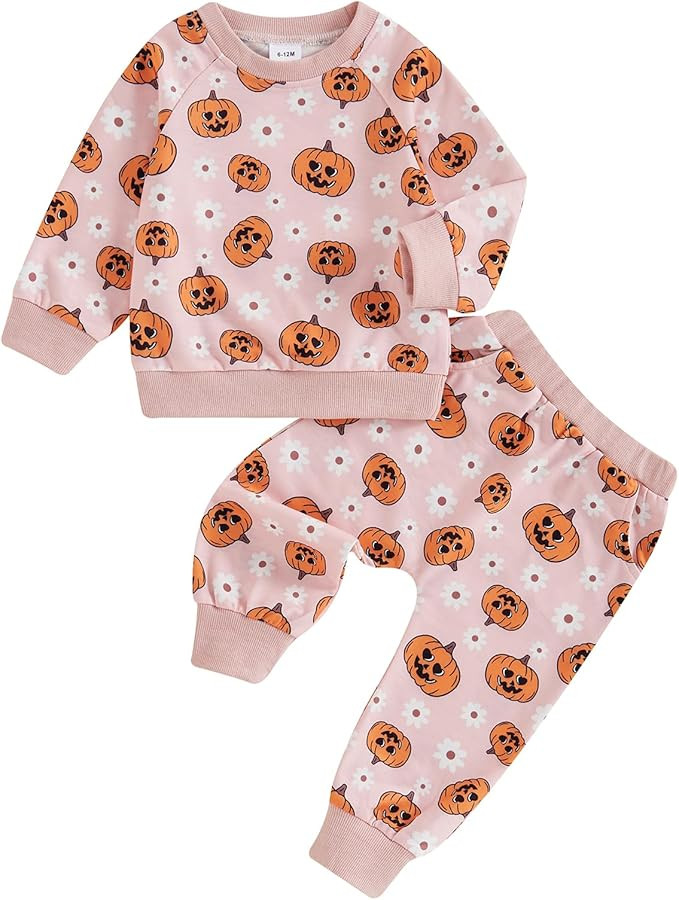 Toddler Baby Girl Halloween Outfit Long Sleeve Cute Print Sweatshirt Shirt Tops + Pants Fall Wint... | Amazon (US)