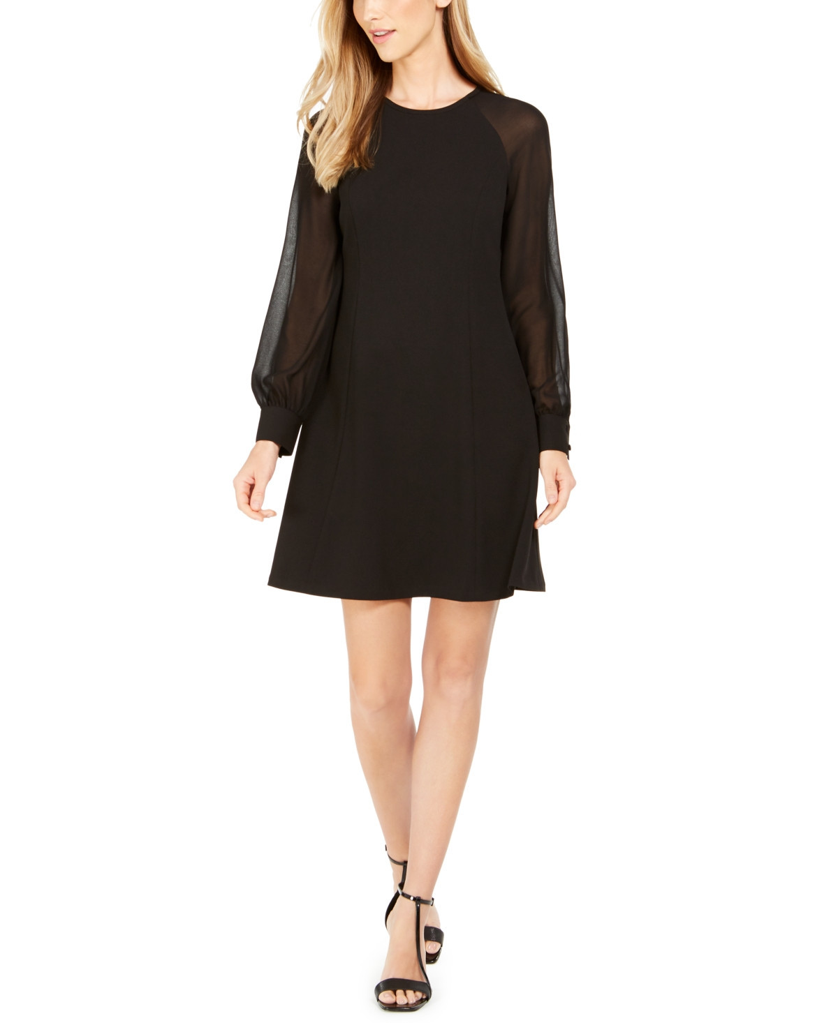 Calvin Klein Illusion-Sleeve A-Line Dress - Black | Macy's