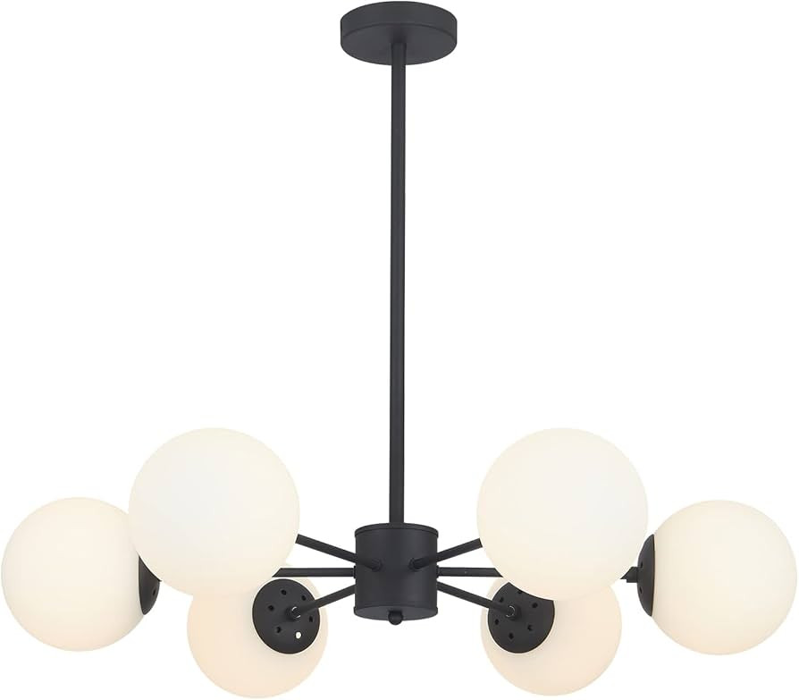 KCO Lighting Matte Black Sputnik Chandelier Light Fixture Mid Century 6-Light Milk Glass Ball Cha... | Amazon (US)