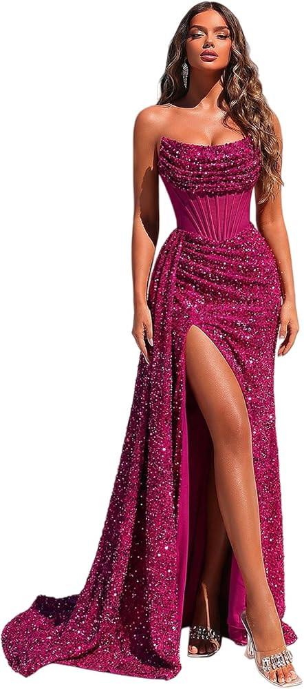 Amazon.com: Cocktail Evening Gowns Formal Dresses for Women Sequin Tulle Wedding Guest Party Sexy... | Amazon (US)