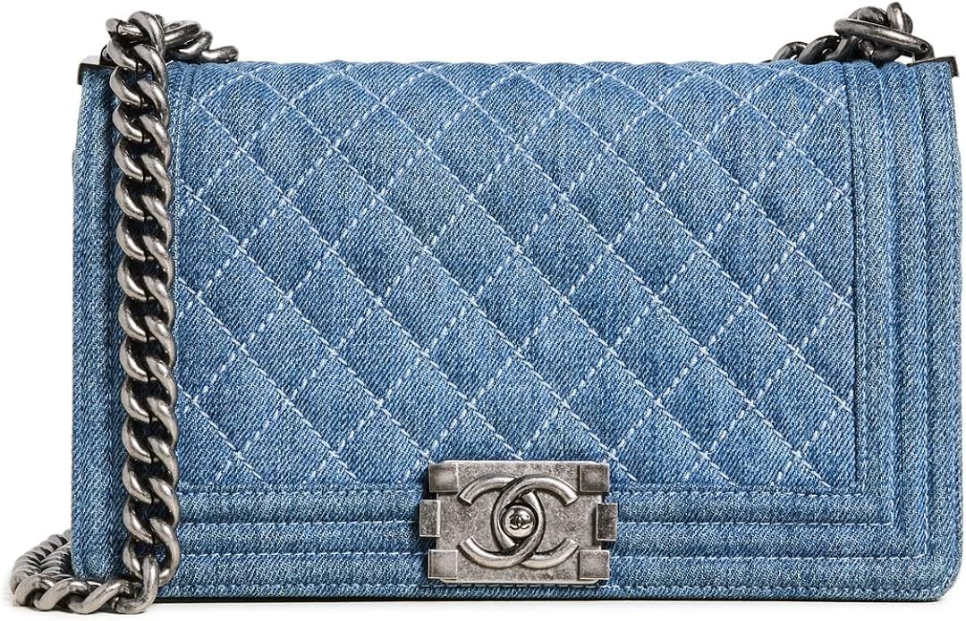 Chanel Women's Pre-Loved Blue Denim Boy Medium Bag | Amazon (US)