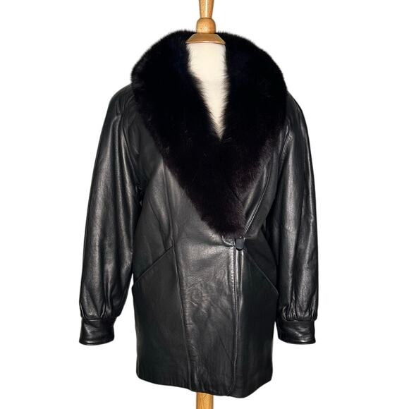 J. Percy for Marvin Richards Black Leather Jacket Fur Collar Slouchy Oversized | Poshmark