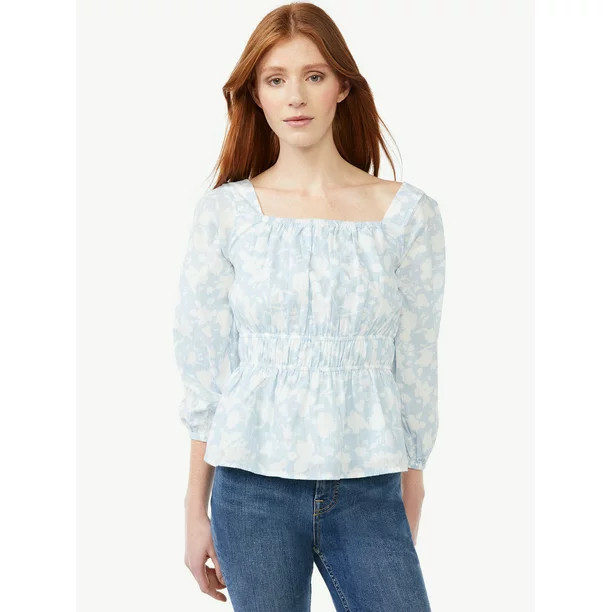 Free Assembly Women's Square Neck Top with Blouson Sleeves - Walmart.com | Walmart (US)