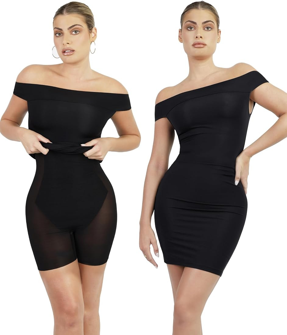 Shaper Dress Built in Shapewear Bra Bodycon Mini Dress 8 in 1 Off Shoulder Party Club Summer Dres... | Amazon (US)
