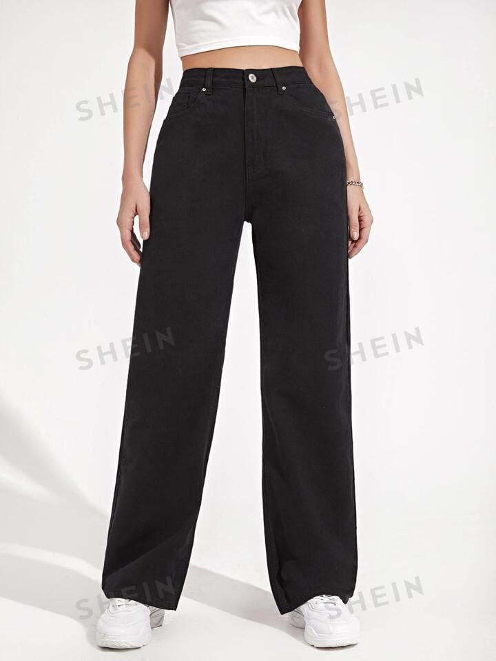 SHEIN High Waist Slant Pocket Straight Jeans | SHEIN