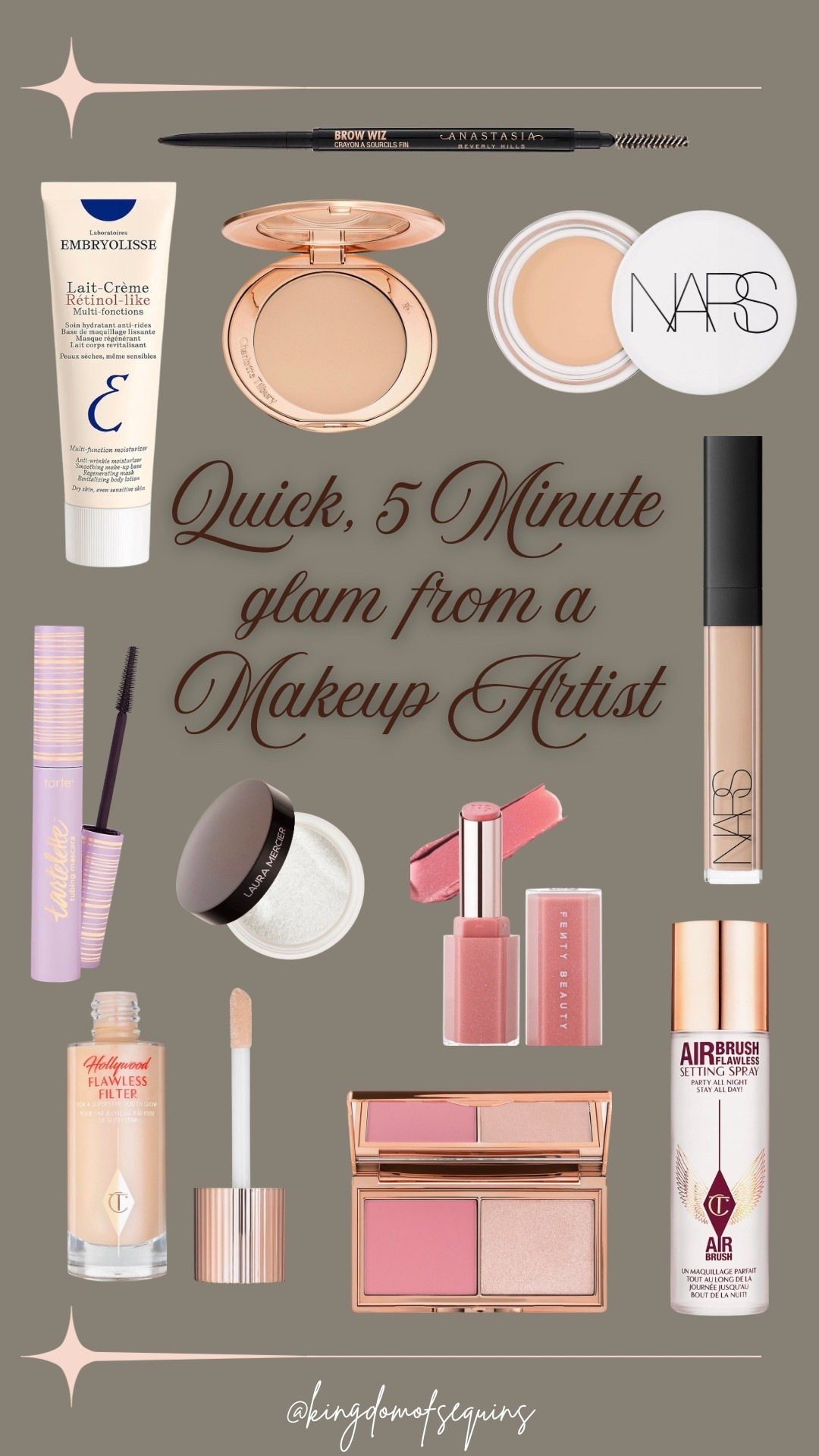 What my glam girl used for a quick 5 minute makeup look on the podcast 