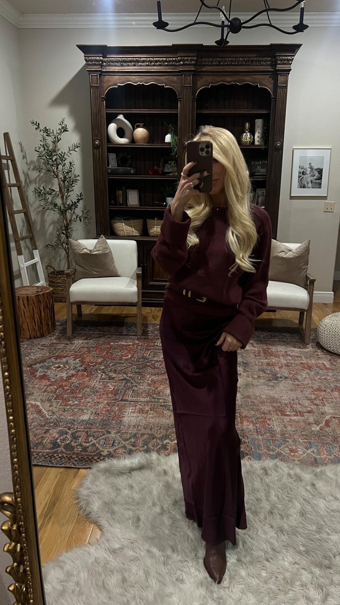 Family photos outfit🫶🏻 loved this outfit so much I will repeat for my Thanksgiving day look. I sized up in the slip dress for a longer look- size small & sized up in the sweater also size small | burgundy fall outfit | maroon sweater | satin slip dress

#LTKFindsUnder100 #LTKHoliday #LTKPetite