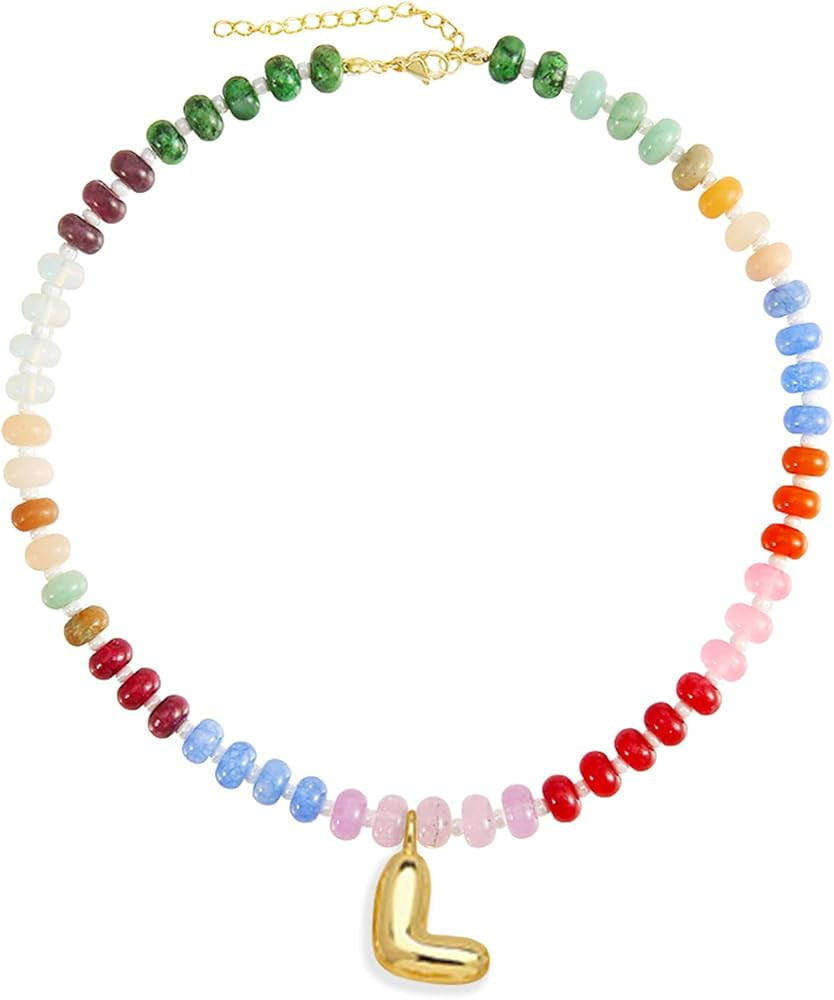 J&C DIY IMAGE Bubble Letter Pendant Charm Necklace for Womens, Handmade Trendy Initial Necklaces ... | Amazon (US)