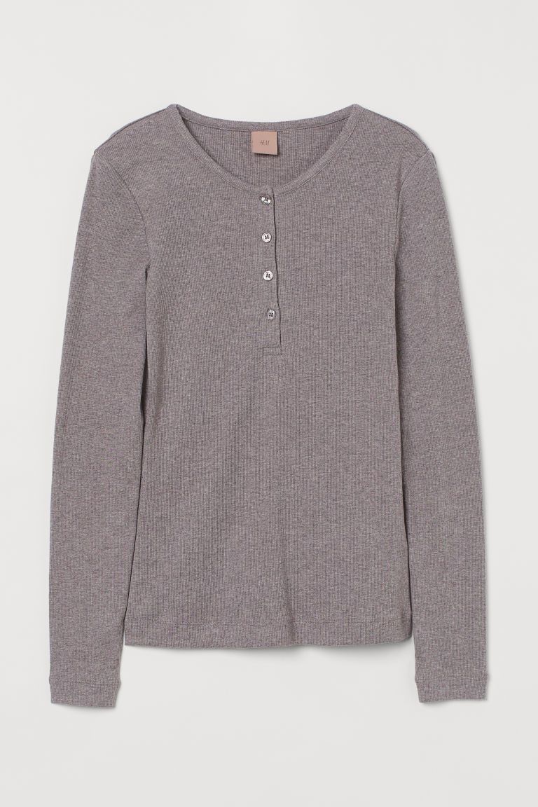 H & M - Ribbed Modal-blend Henley Shirt - Gray | H&M (US + CA)