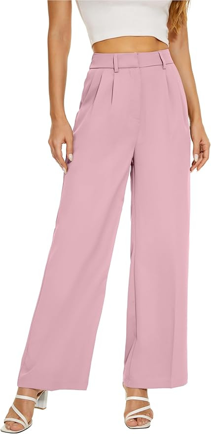 Women Wide Leg High Waist Wide Leg Pants Loose Fit Back Elastic Waist Pleated Front Trousers for ... | Amazon (US)