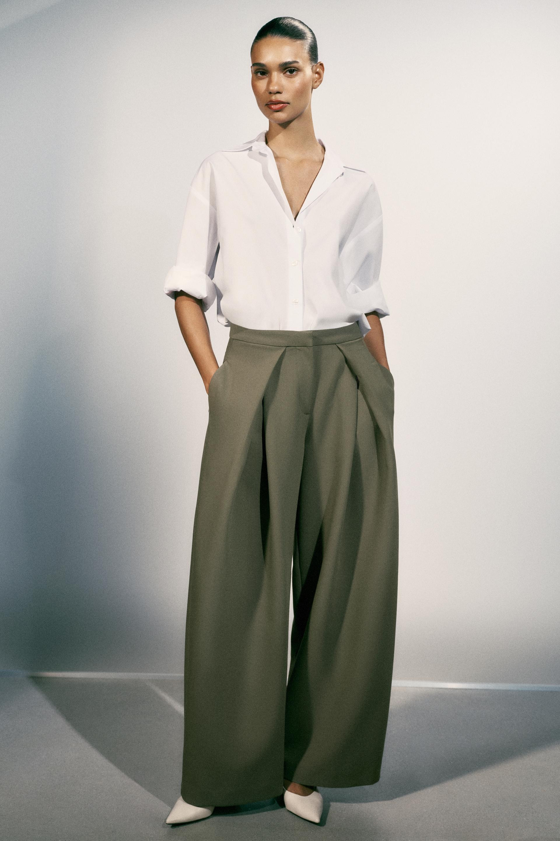 Zara - Pleated Wide-Leg Pants - Black - S - Woman | Zara US