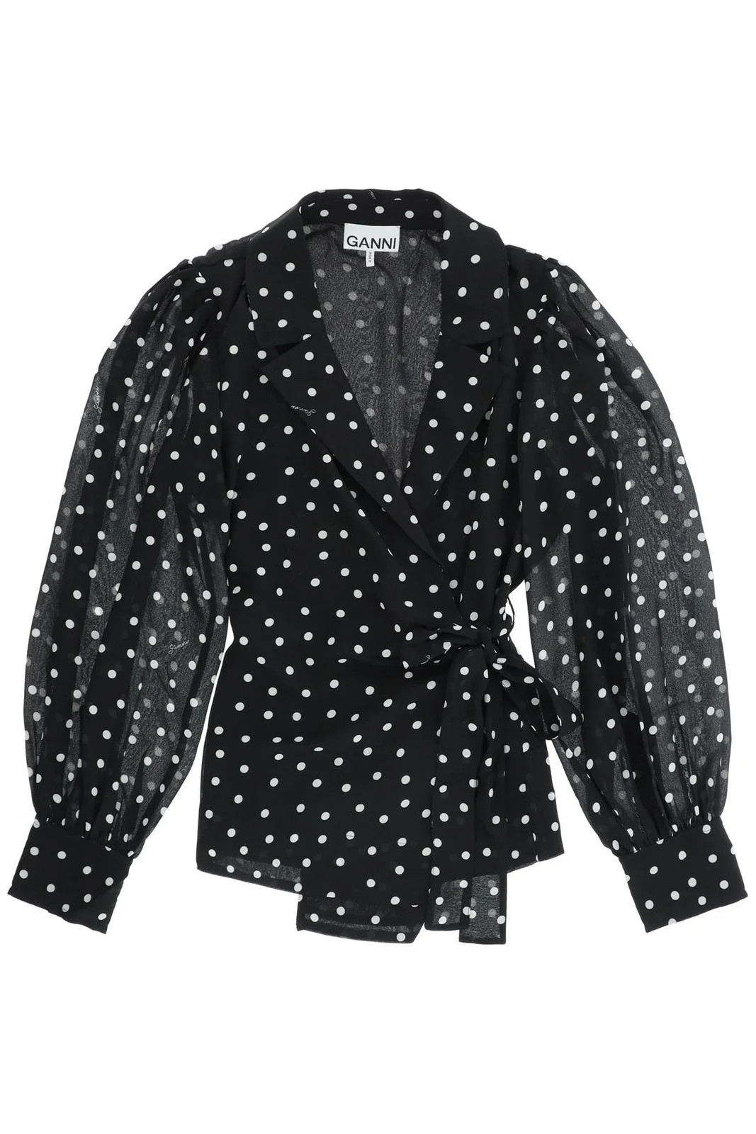 Ganni V-Neck Polka-Dot Wrap Shirt | Cettire Global