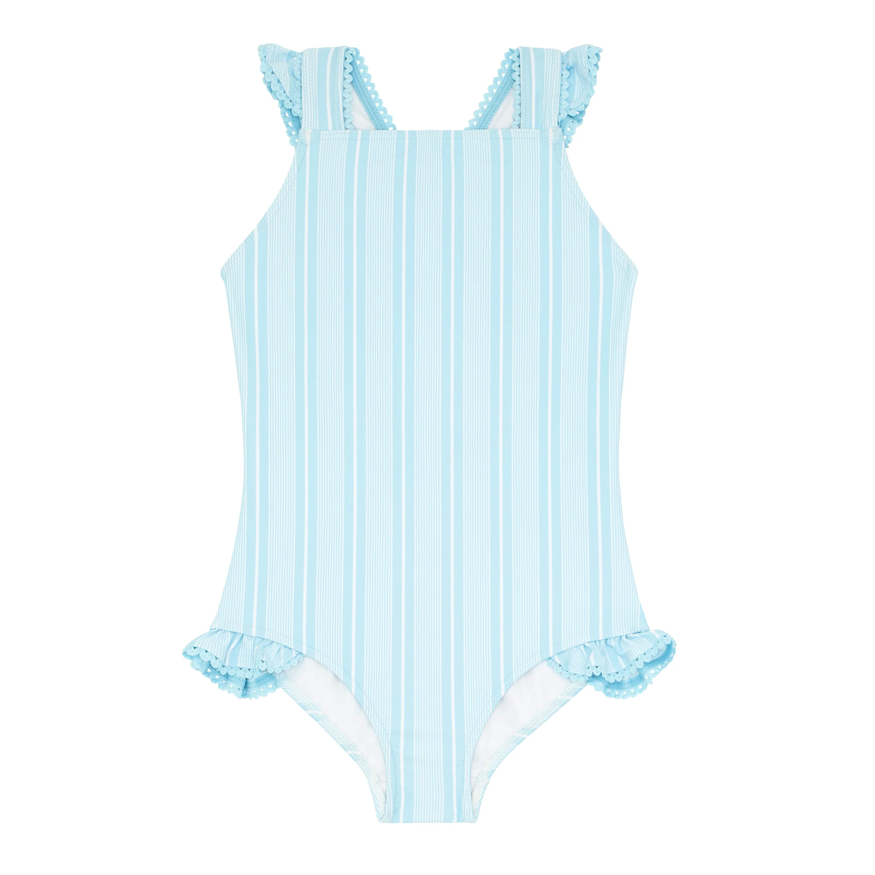 girls pacific blue stripe crossover one piece | minnow swim | minnow