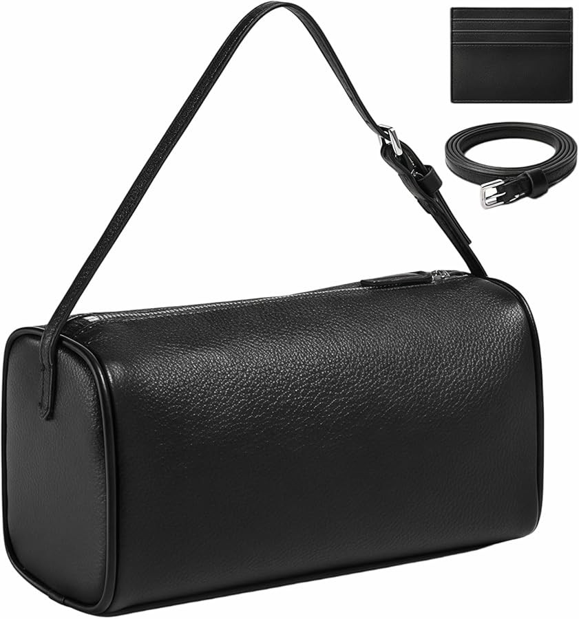 Genuine Leather Barrel Bag with Addiional Adjustable Strap, Calfskin Hobo Bags Inner Sheepskin Cr... | Amazon (US)