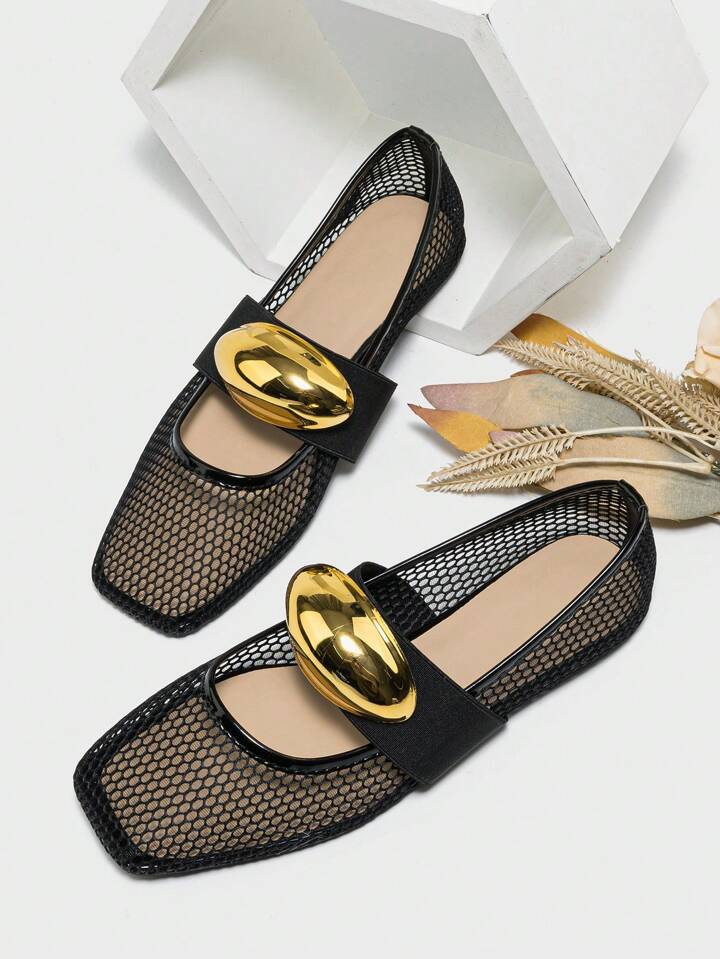 2024 Nouvelles Chaussures plates pour femmes en maille personnalisées avec décoration métalliq... | SHEIN
