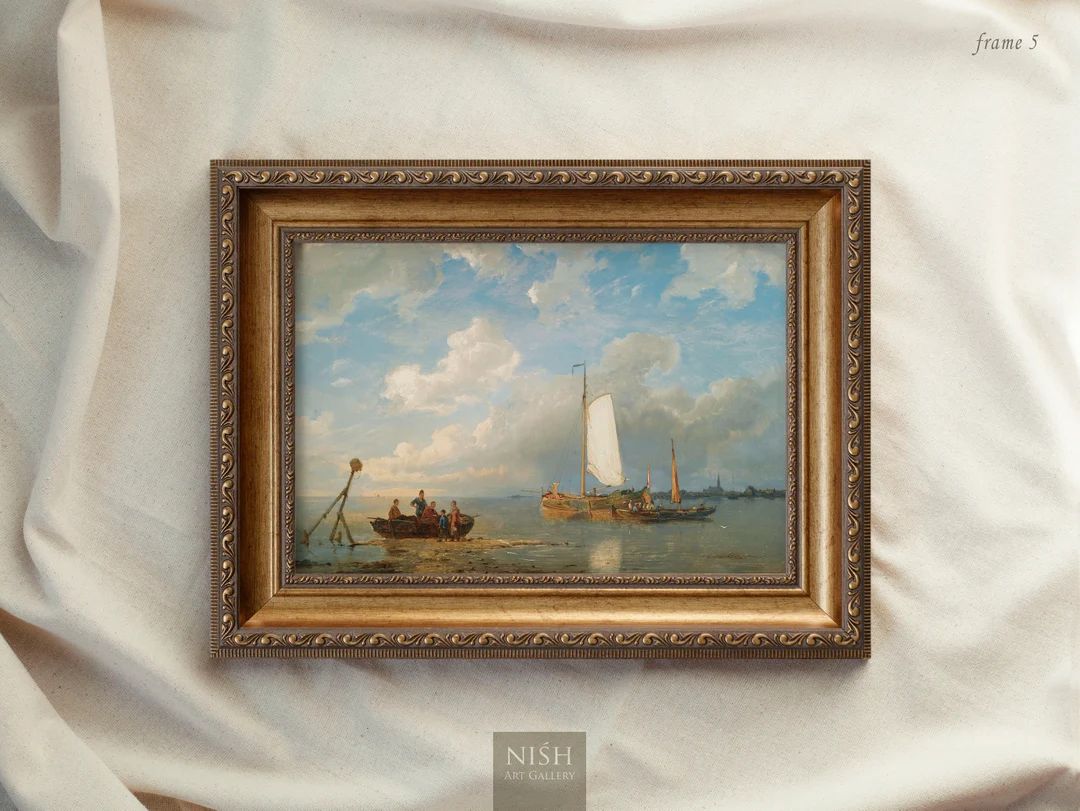 Coastal Sailboat, Vintage Art Prints Framed, Antique Replica Painting Wall Art, Ornate Gold Frame... | Etsy (US)