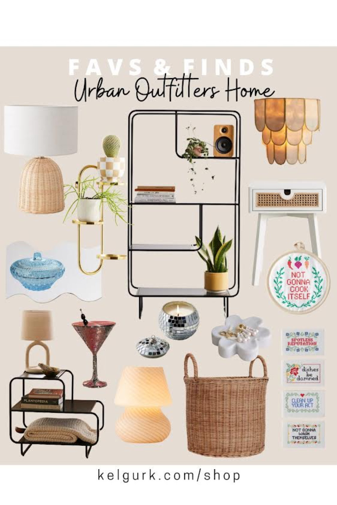 Urban Outfitters Home: modern m, angular shelf unit, scalloped pearl sconce, cane nightstand, dishes needlepoint, decorative sponges, whicker laundry basket, marble flower trinket tray, glass lamp, disco ball candle, disco ball martini glass, tiered shelf side table, squiggle accent mirror, planter shelf unit, whicker lamp, tinted glass dish/trinket catchall 

#LTKfamily #LTKhome #LTKGiftGuide