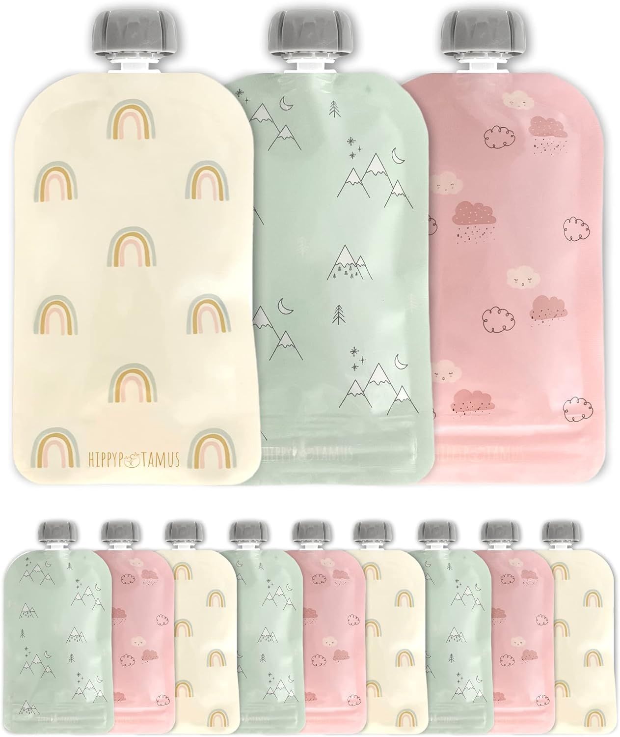 Hippypotamus Reusable Baby Food Pouches - 12 Pack - Baby Food Storage - Pouches Toddler - Refillable | Amazon (US)