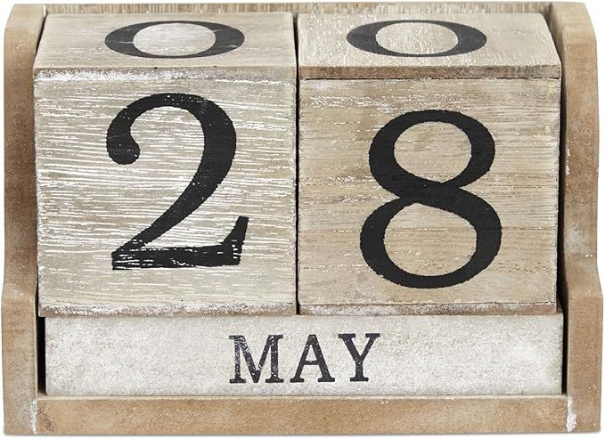 Juvale Wooden Perpetual Block Calendar for Desk, Wood Month Date Display Blocks for Teachers, Stu... | Amazon (US)