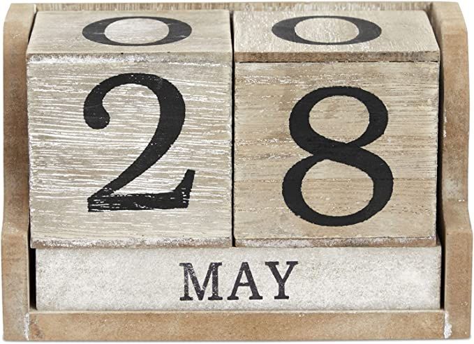 Juvale Wooden Perpetual Block Calendar for Desk, Wood Month Date Display Blocks for Teachers, Stu... | Amazon (US)