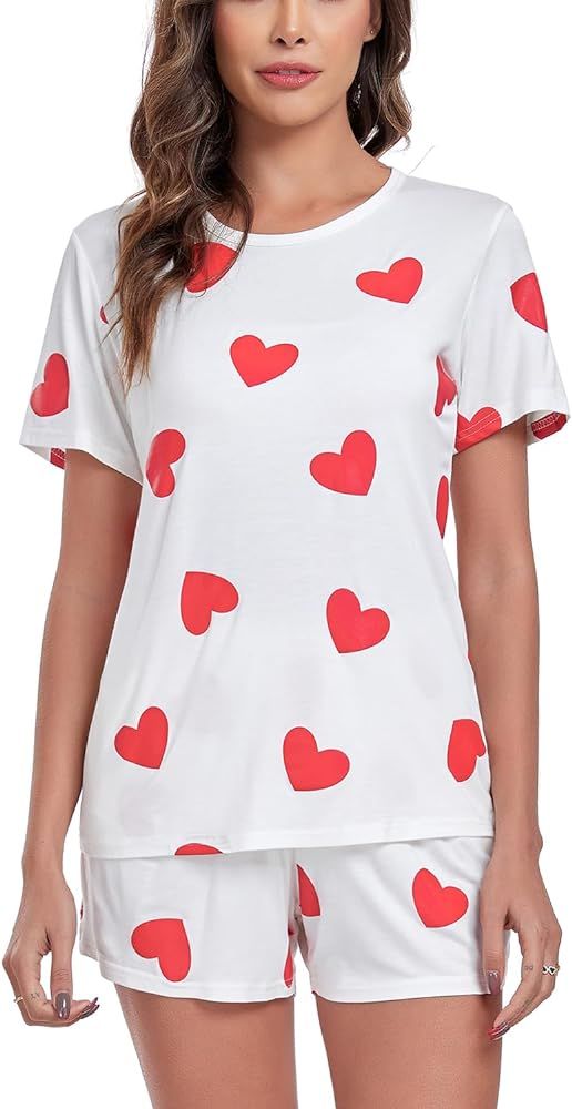 EISHOPEER Matching Pajamas Sets Cute Print Tee and Shorts Sleepwear Pjs Sets 2 Pieces Loungewear | Amazon (US)