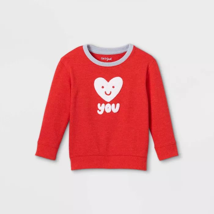 Toddler Boys' Valentine's Day 'Love You' Fleece Crew Neck Sweatshirt - Cat & Jack™ Heathered Re... | Target