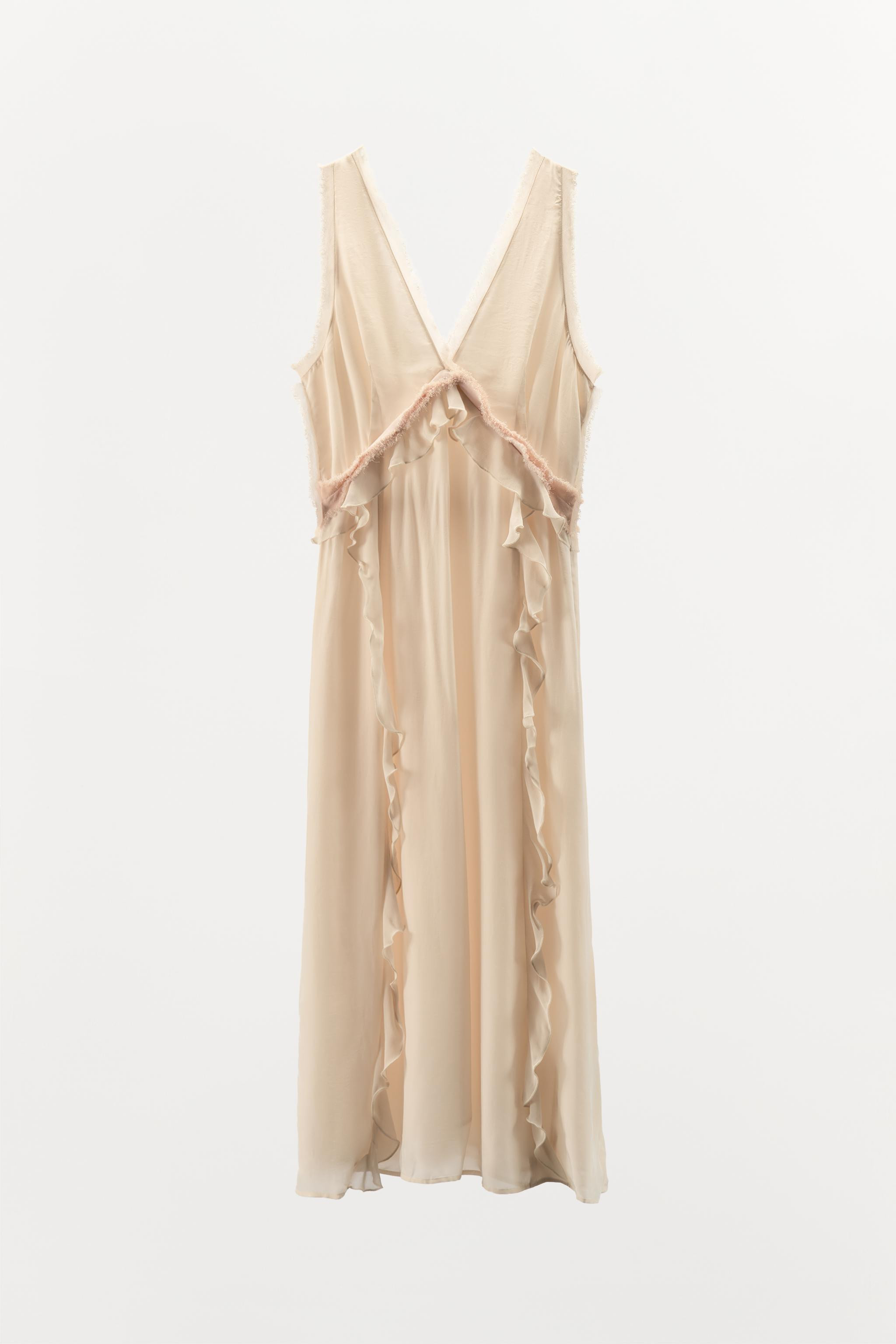 RUFFLED FRAYED MIDI DRESS | Zara UK