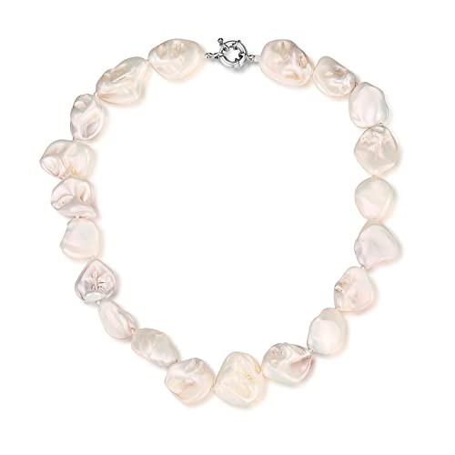 Pearl Choker Necklace for Women Boho Beaded Statement Necklace with Black White Large Freshwater Pearls Silver Fashion Jewelry Gift(White) | Amazon (US)