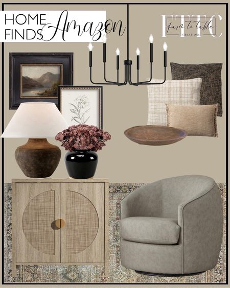 Amazon Home Finds. Follow @farmtotablecreations on Instagram for more inspiration.

Vintage Farmhouse Wall Decor - Nature Deer Flower Neutral Wall Art for Boho French Country Kitchen Bathroom Bedroom Picture Poster Print Green Room Decor Aesthetic Botanical Cottagecore 6 Set Unframed.  CHITA Swivel Barrel Chair, Modern Comfy Faux Leather Accent Chair for Living Room, Stone Grey. SICOTAS Rattan Buffet Cabinet, Accent Sideboard Storage Cabinet with Adjustable Shelves, Boho Credenza Console Table for Dining Room, Living Room, Entryway, Kitchen, Natural. Creative Mark Museum Collection Plein Aire Frames - Museum Quality Plein Aire Frames for Photos, Artwork, Paintings, & More - Black & Gold - 8x10. Troy Lighting Calabria - 20.5 Inch Table Lamp with Shade. Loloi Layla Collection, LAY-03, Olive/Charcoal, 7'-6" x 9'-6", 13" Thick, Area Rug, Soft, Durable, Vintage Inspired, Distressed, Low Pile, Non-Shedding, Easy Clean, Printed, Living Room Rug. Black Chandelier, 6-Light Farmhouse Chandelier for Dining Room Lighting Fixtures Hanging, Dining Light Fixtures Industrial Modern Chandelier for Bedroom, Foyer, Hall, Kitchen, Living Room and Entryway. Loloi Fern pillow, 18x18 Cover Only, IVORY/BEIGE. Creative Co-Op Mélange Cotton Blend Bouclé Pillow, 20" L x 20" W x 2" H, Multicolor. Loloi Magnolia Home by Joanna Gaines Jett Collection PMH0063 Beige 13'' x 21'' Cover w/Poly Pillow. Colonial Tin Works Shallow 9 inch Bowl. Artissance Vintage Glazed Obsidian Small Vase with Unfinished Base, Black. Natural Millet Flowers Dried Bouquet. 

Amazon Home | Target Finds | Loloi Rugs | Hearth & Hand Magnolia | console table | console table styling | faux stems | entryway space | home decor finds | neutral decor | entryway decor | cozy home | affordable decor |  home decor | home inspiration | spring stems | spring console | spring vignette | spring decor | spring decorations | console styling | entryway rug | cozy moody home | moody decor | neutral home

#LTKSaleAlert #LTKFindsUnder50 #LTKHome