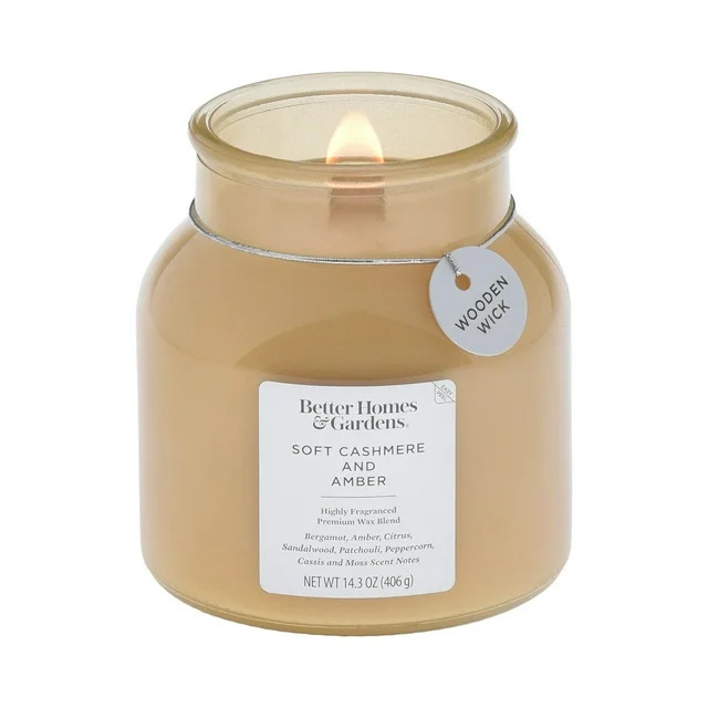 Better Homes & Gardens Soft Cashmere Amber Scented Wooden Wick 14.3oz Jar Candle | Walmart (US)