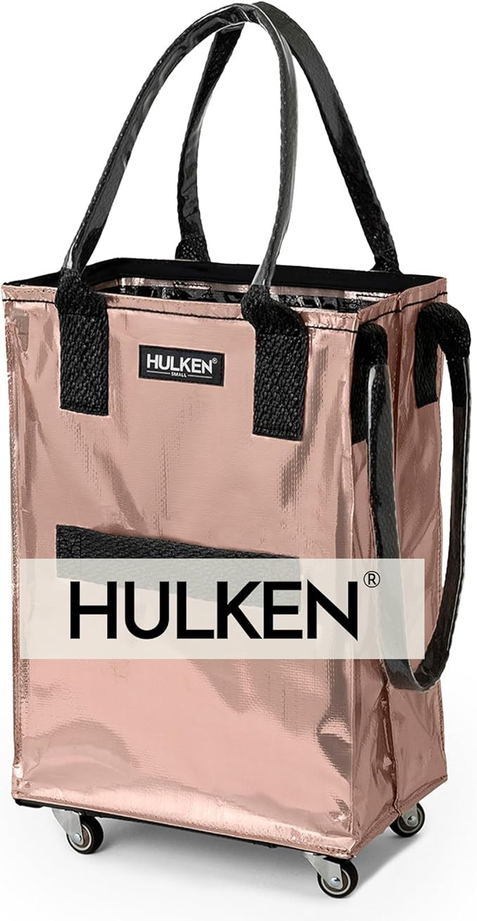 (Small, Rose Gold) Reusable Grocery Bag On Wheels, Shopping Trolley, Rolling Tote, Zipper Closure... | Amazon (US)