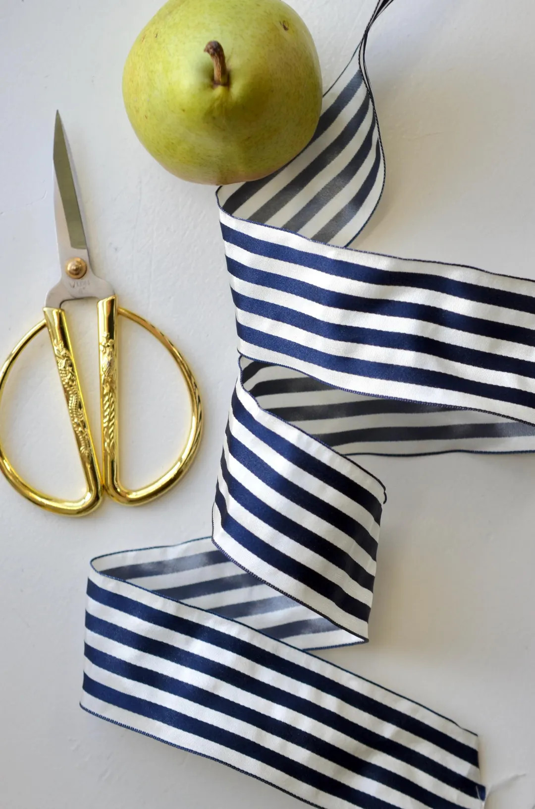 navy and warm white striped wired french ribbon | Etsy (US)