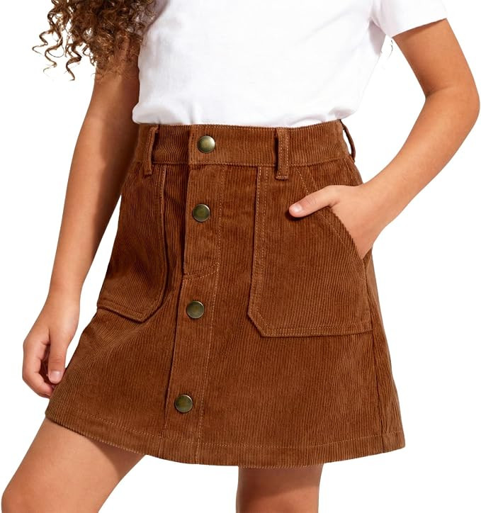 Kid Girls' Corduroy Mini Skirt with Pockets & Elastic Waistband | Amazon (US)