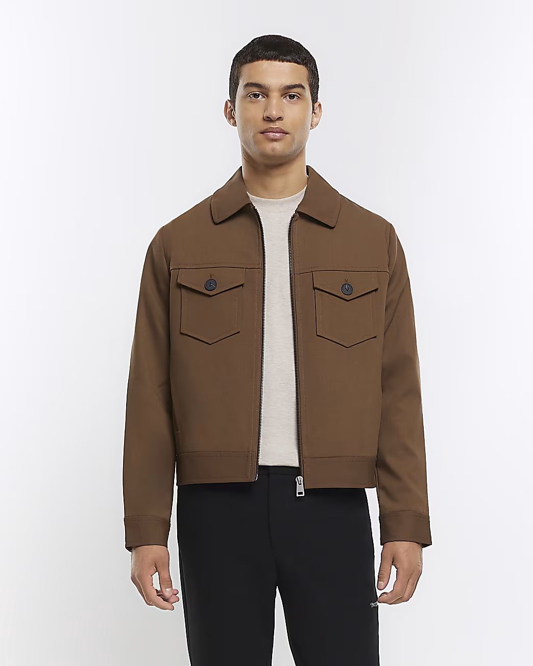 Brown regular fit western jacket | River Island (UK & IE)