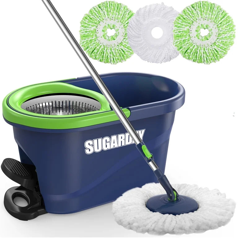 SUGARDAY Spin Mop and Bucket with Wringer Set for Floors Cleaning Heavy duty System, Green | Walmart (US)