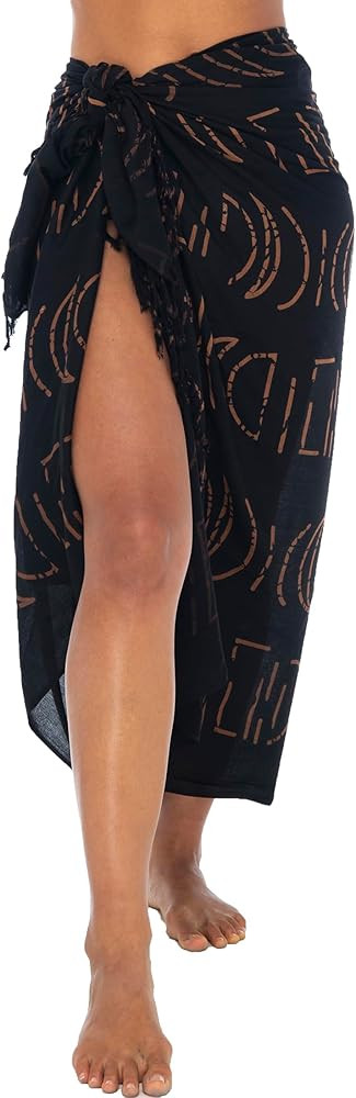 Back From Bali Womens Print Sarong Coverup Swimsuit Pareo with Boho Fringe & Coconut Clip - Wrap ... | Amazon (US)