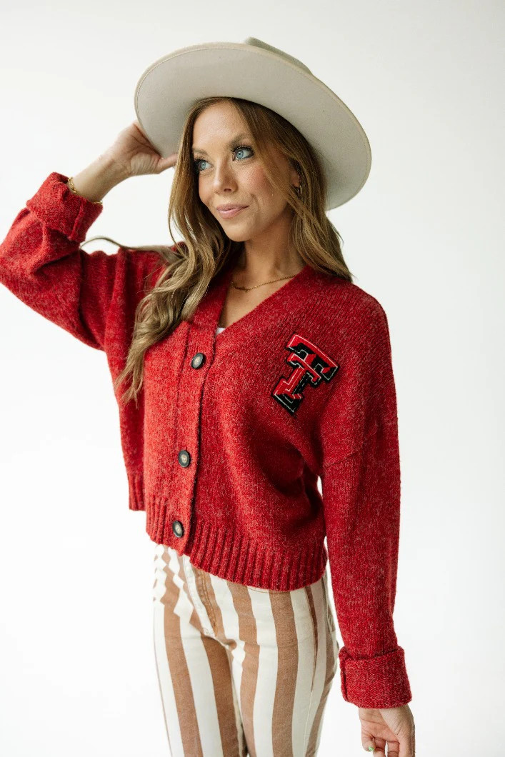 Texas Tech Chenille Patch Cropped Cardigan | Gameday Social