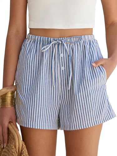 ANRABESS Women's Boxer Shorts Summer Gingham Striped Drawstring Pajama Lounge Shorts With Pockets... | Amazon (US)