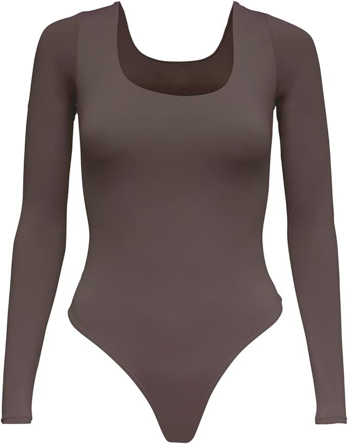 Almere Basics Long Sleeve Double Lined Contour Bodysuit - Basic Thong Style Long Sleeve Bodysuit ... | Amazon (US)