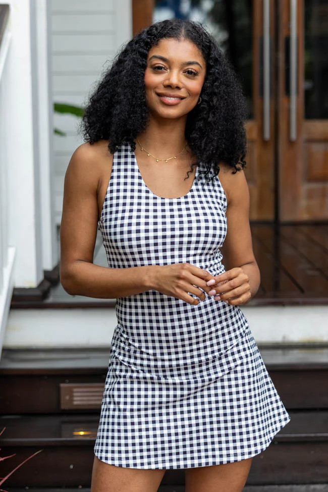 Kick It With Me Black Gingham Active Dress With Pull Down Shorts | Pink Lily