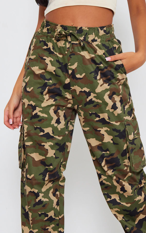 Tall Khaki Drawstring Camo Cargo | Tall | PrettyLittleThing US