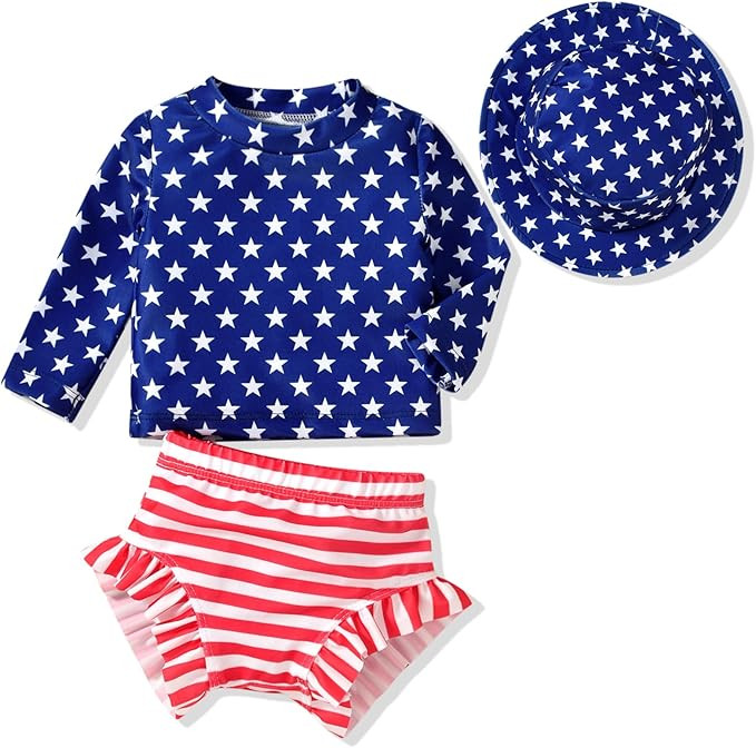 HINTINA Newborn Baby Girl Long Sleeve Swimsuit Bathing Suit with Hat | Amazon (US)