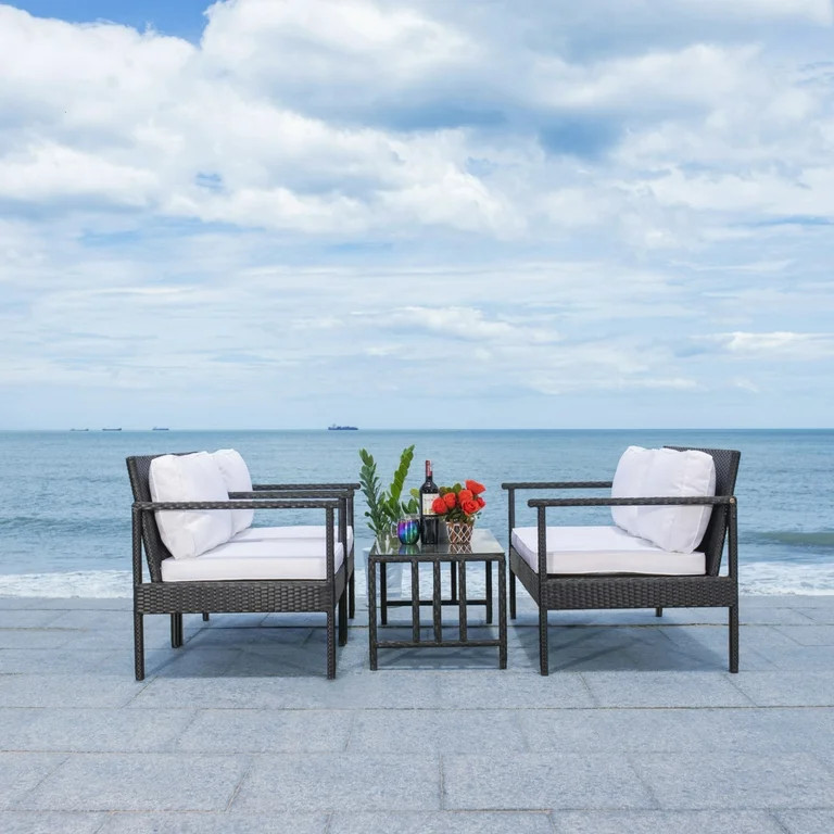 SAFAVIEH Outdoor Collection Garnen 4-Piece Patio Set Black/White Cushion - Walmart.com | Walmart (US)