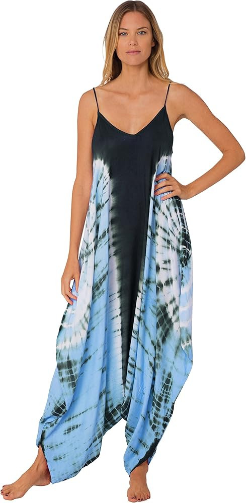 INGEAR Harem Jumpsuit Romper Bohemian Boho Loose Relax Fit Tie Dye Handkerchief Jumpsuits | Amazon (US)