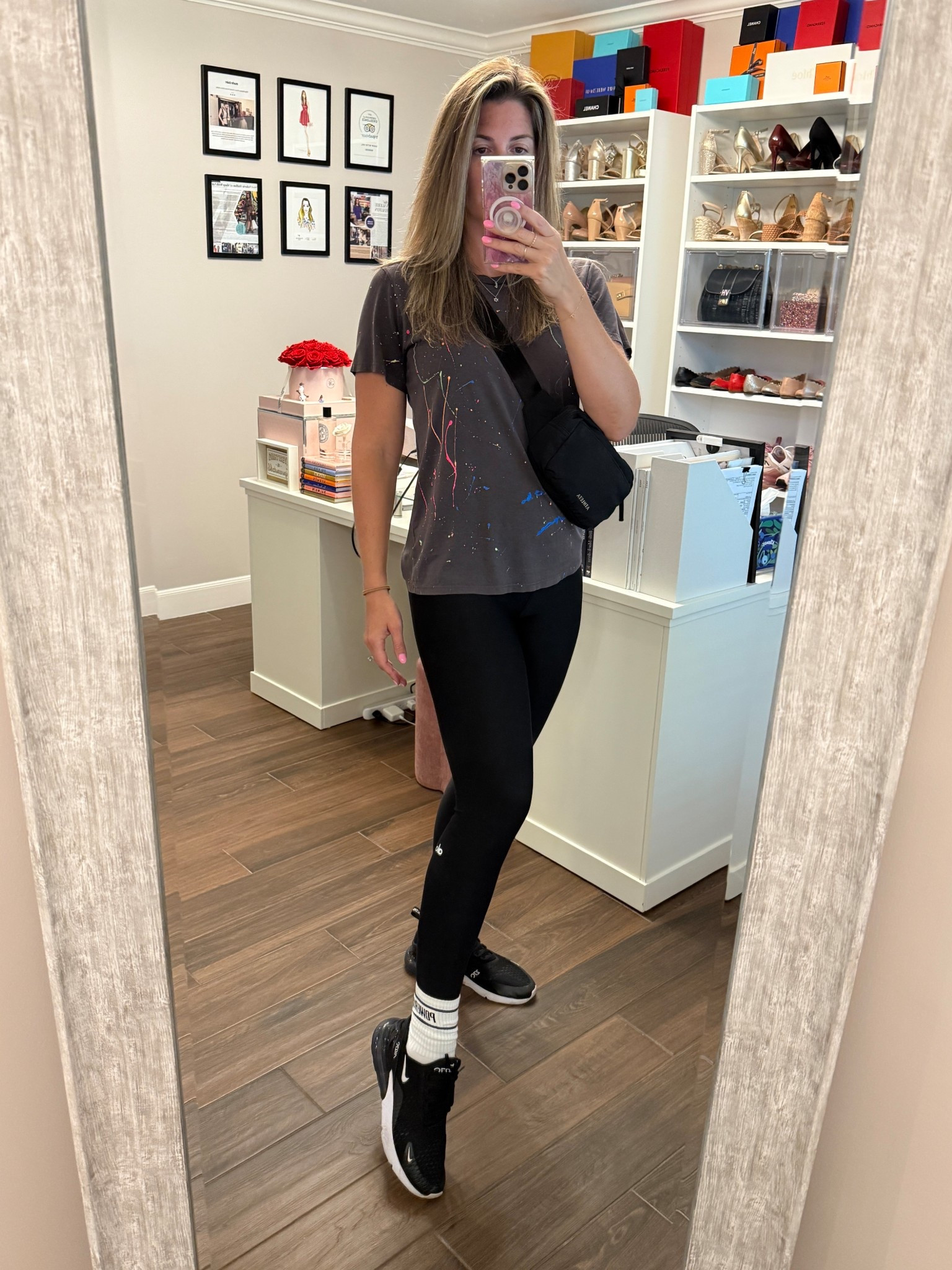 Closet Organization on a rainy day calls for a paint splattered tshirt + my favorite leggings and cozy crew socks. 

Tshirt runs TTS. Wearing a M for an oversized fit. 
Leggings run TTS. Wearing a M.

#LTKOver40 #LTKFindsUnder100