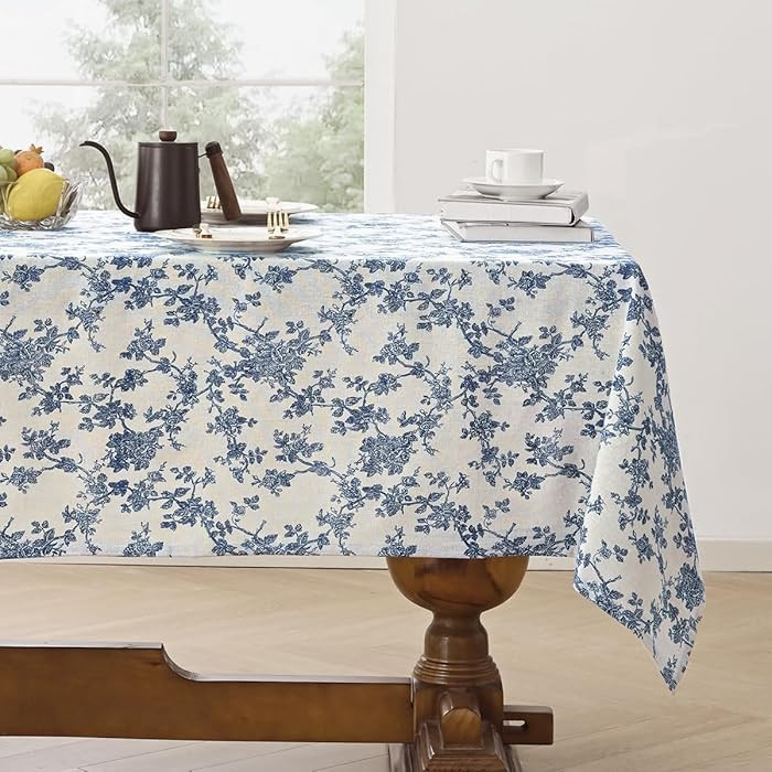 Cotton Linen Rectangle Tablecloth - Pastoral Floral Tablecloth Washable Table Cloth for Kitchen D... | Amazon (US)