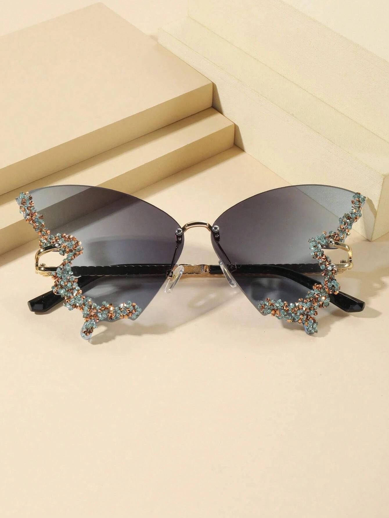 1pair Women Rhinestone Decor Butterfly Design Fashionable Fashion Glasses, For Travel | SHEIN