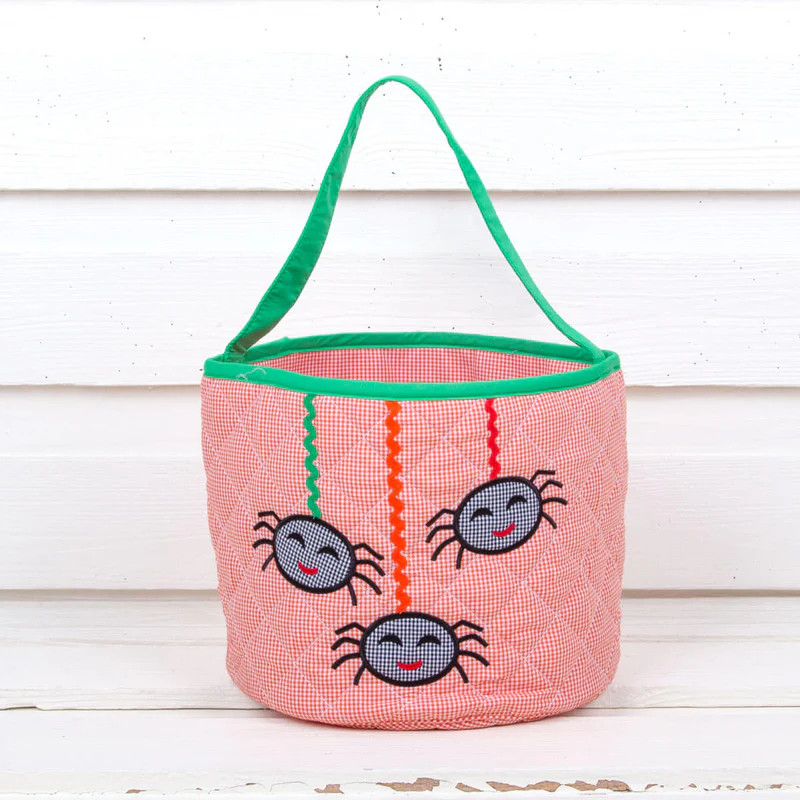 Orange Gingham Spiders Halloween Basket | Classic Whimsy