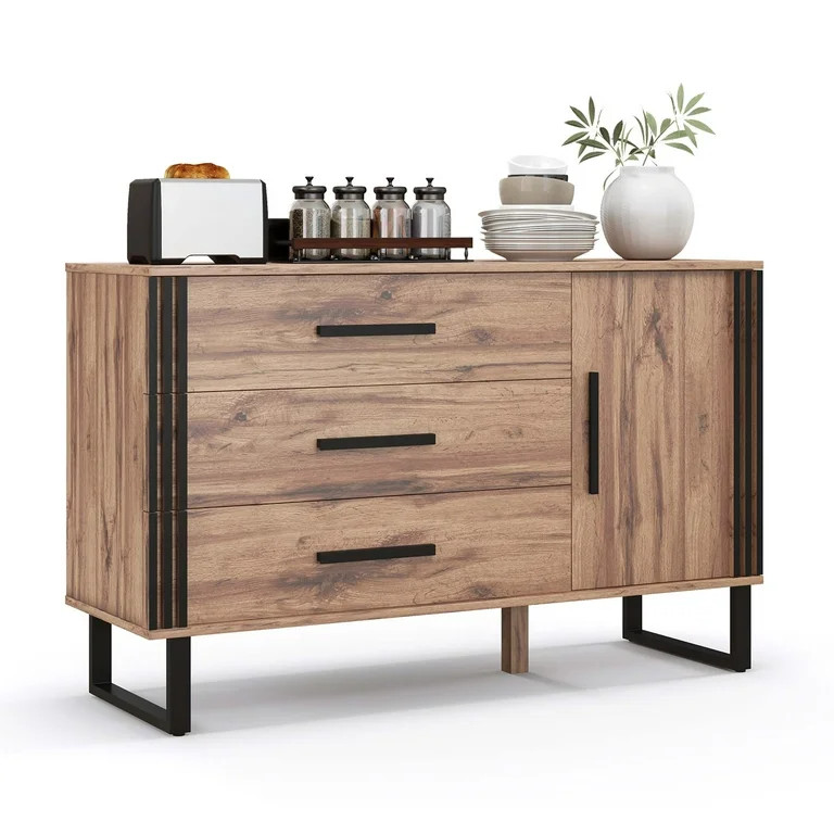 Costway Vintage Accent Cabinet Sideboard Cabinet with 3 Drawers, 1 Door, 1 Adjustable Shelf Rusti... | Walmart (US)
